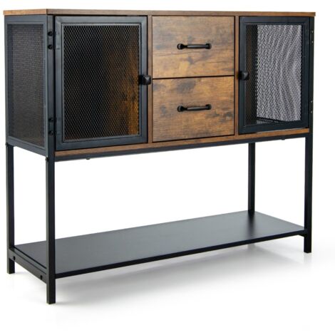 Credenza industriale 2 armadietti 2 cassetti ripiano inferiore tavolino versatile salone cucina Marrone