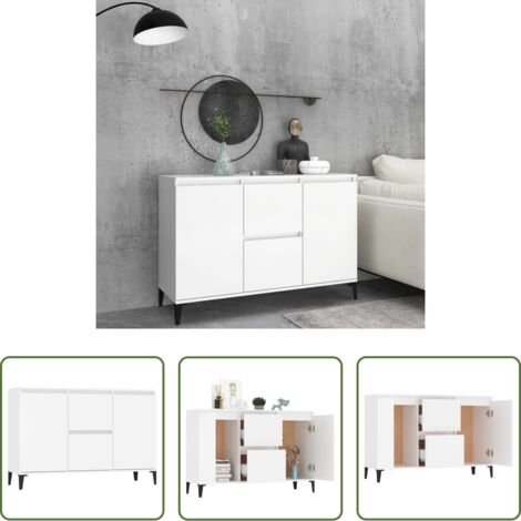 Credenza industriale -  Credenza Bianca 102x35x70 cm in Legno Multistrato