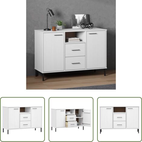 Credenza industriale -  Credenza Gambe Metallo Bianco 113x40x77 cm Legno Massello OSLO