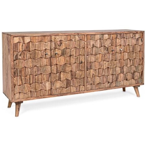 Credenza "Kant" con struttura e gambe in legno Sheesham, mobile in stile vintage -3 Ante - 3 cassetti