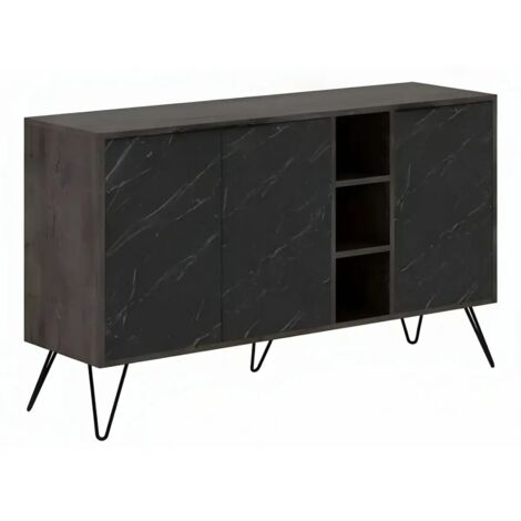 Credenza Madia 3 Ante con Nicchie Effetto Marmo Nero per Soggiorno