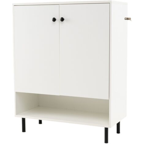 Credenza madia buffet ripiano regolabile kit anti ribaltamento armadio cucina 2 ante sala pranzo soggiorno Bianco