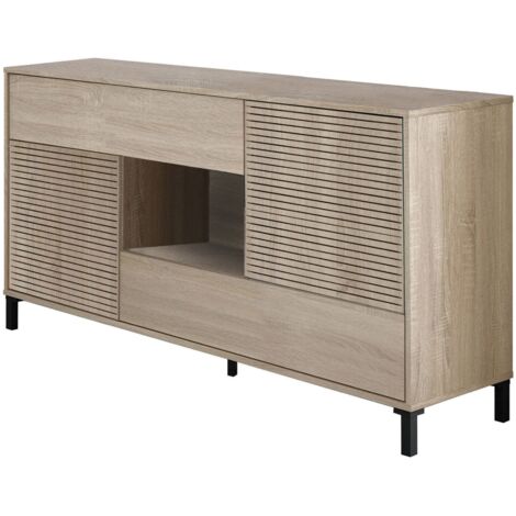 Credenza, Madia moderna a 2 ante, Buffet da soggiorno, Mobile porta TV, Madia con piedini per salotto, cm 151x41h80, Rovere