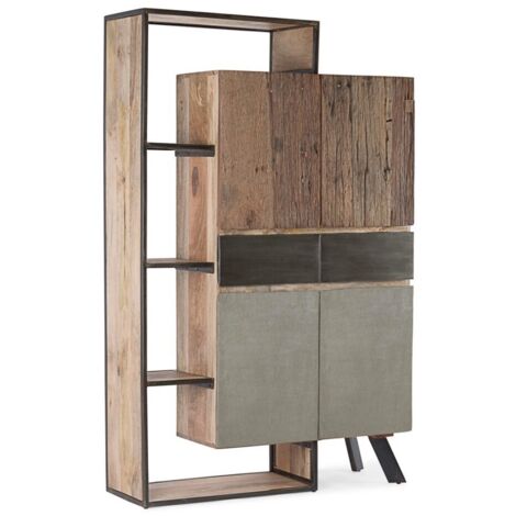Credenza "Manchester" con struttura in legno di mango e acciaio, cassetti in legno riciclato, stile moderno -2 Ante - 2 Cassetti (Modello 1)