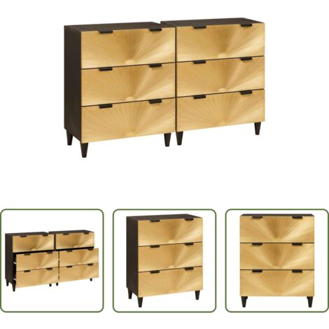 Credenza mango -  Credenza 2 pcs Nero e Oro 60 x 33 x 75 cm