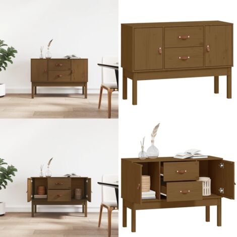 Credenza Marrone Ambra 110x40x78 cm in Legno Massello di Pino - Credenza marrone ambra - Credenza in pino