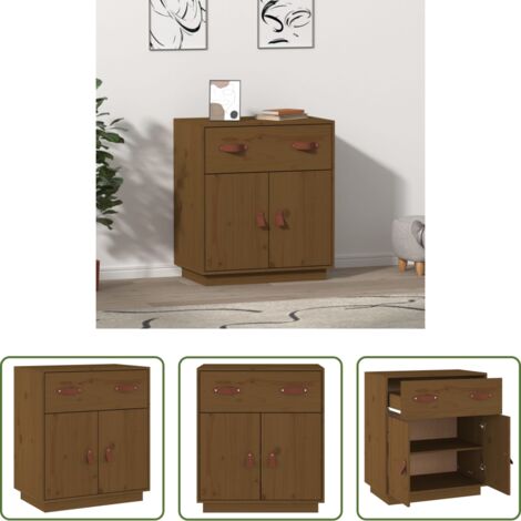 Credenza marrone ambra -  Credenza Ambrata 65,5x40x75 cm in Legno Massello di Pino