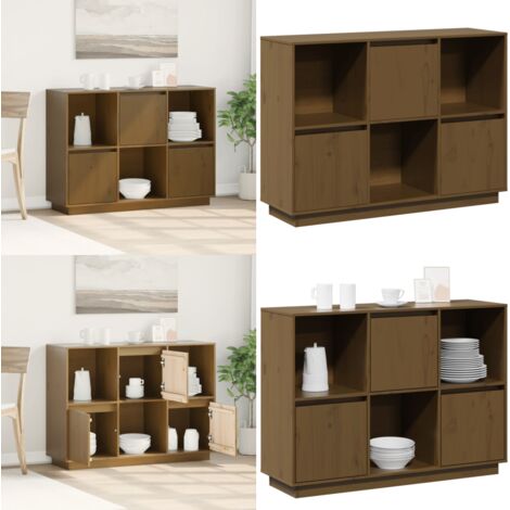 Credenza Marrone Ambrato 110,5x35x80 cm Legno Massello di Pino - Credenza marrone ambra - Credenza in pino