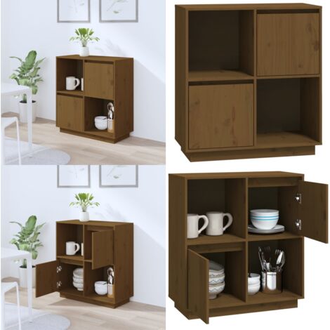 Credenza Marrone Ambrato 74x35x80 cm in Legno Massello di Pino - Credenza marrone ambra - Credenza in pino