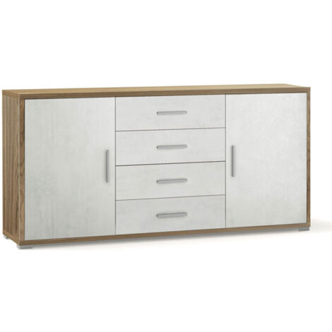 Credenza Mobile 2 Ante 4 Cassetti Contenitore Noce Bianco Legno Tv Soggiorno