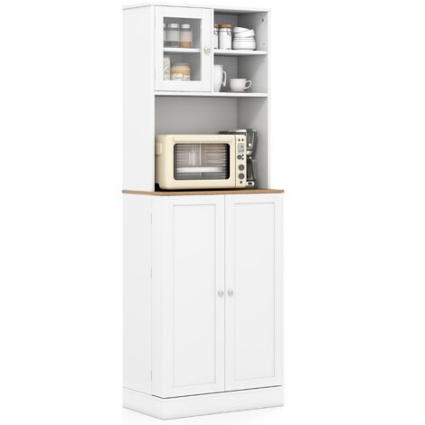 Credenza mobile alto 170cm ripiano microonde 8 ripiani porta 5 ripiani regolabili armadio dispensa cucina soggiorno Bianco