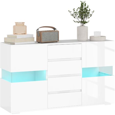 Credenza Mobile Basso Multiuso con LED Regolabile con Telecomando 120x34x70 cm Bianco