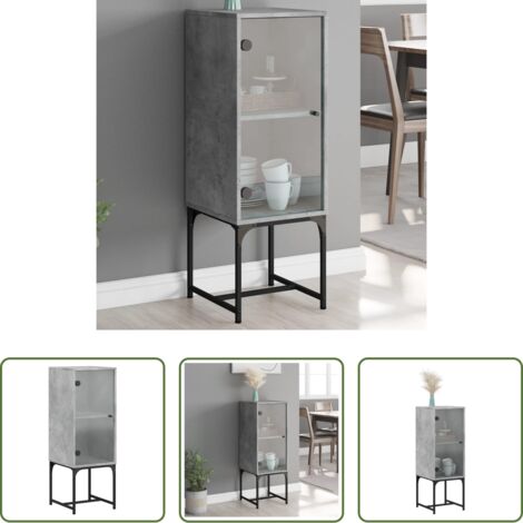 Credenza -  Mobile con Anta in Vetro Grigio Cemento 35x37x100 cm
