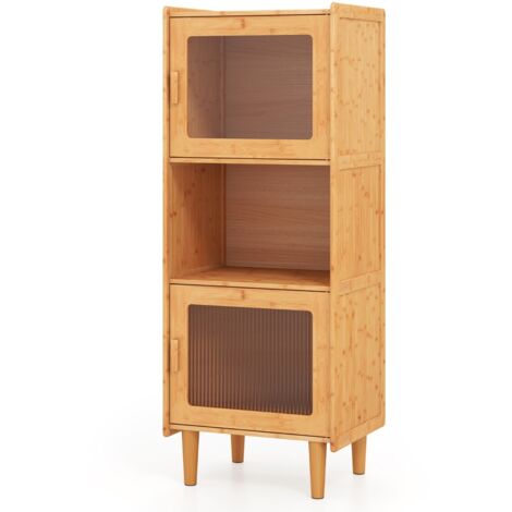 Credenza Mobile da cucina a 3 cubi con scomparto aperto 2 ante in acrilico, Mobile in bambù per Soggiorno Naturale