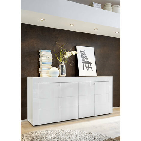 Credenza Mobile da Salotto 4 Porte 181x42x84cm TFT  Build Bianco Lucido