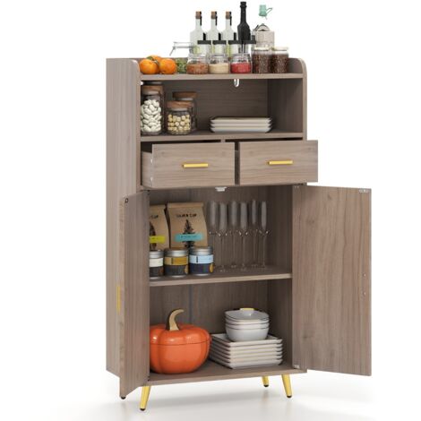 Credenza  Mobile dispensa 113 cm con ante 2 cassetti e ripiano regolabile per bagno, Armadio da cucina sala da pranzo soggiorno Grigio