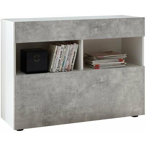 Credenza Mobile Soggiorno 1 Anta 2 Vani 111x42x82 cm TFT Akira Bianco e Cemento