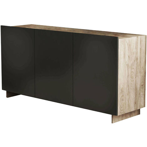 Credenza mobiletto da soggiorno a 3 ante in legno nobilitato bilaminato Charlotte -  Black