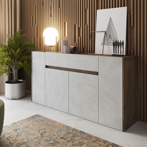 CREDENZA MOD. CRETA CM 170X40 H. 85 NOCE EASTWOOD E EFFETTO SPATOLATO BIANCO