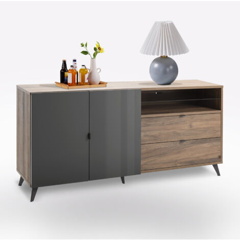 CREDENZA MOD. INFINITO CM 179.2X42.9 H. 85 NOCE BRERA E GRIGIO TITANIO LUCIDO