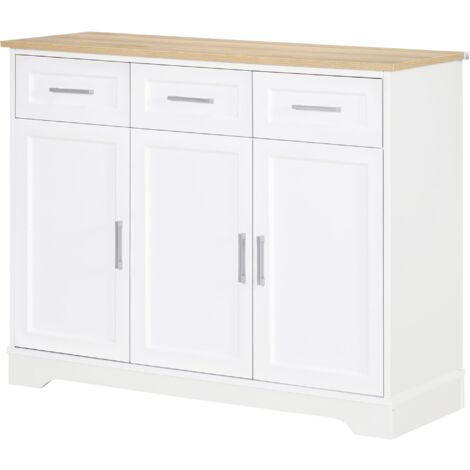 Credenza Moderna 3 Cassetti e 3 Ante 101x39x82 cm in MDF e Truciolato Bianco