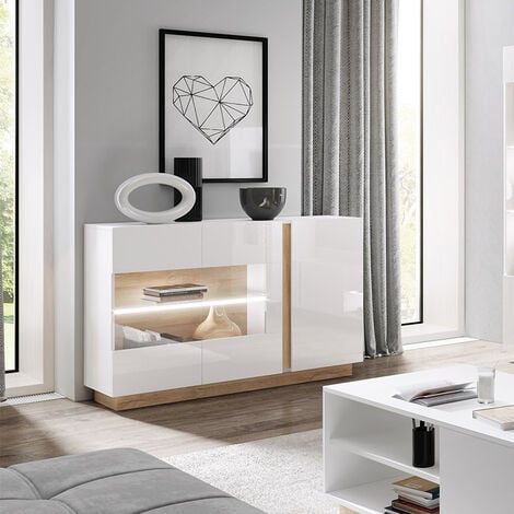 Credenza Soggiorno Vetrina Soggiorno Grigio con 2 cassetti e 2 Ante – Vicco