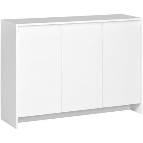 Credenza moderna con 12 cassetti interni in impiallacciatura per cucina, soggiorno e ingresso, 120x35x85 cm, bianca