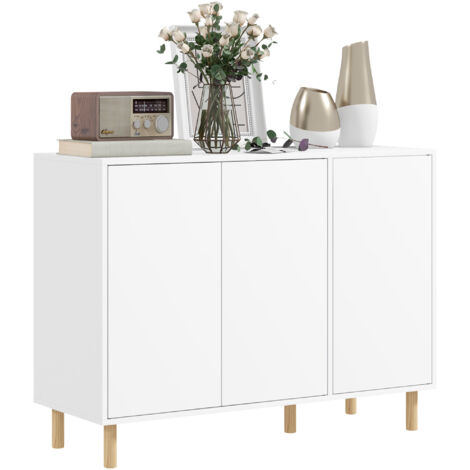 Credenza moderna con 2 ante e 3 cassetti, mobile multifunzionale in legno, 107 x 40 x 80 cm, bianca