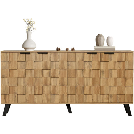 Credenza moderna con 4 ante, 160,5 x 35,5 x 78 cm - Design pratico per soggiorno, camera da letto e sala da pranzo