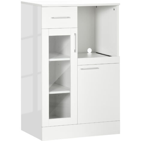 Credenza Moderna con Armadietti e Cassetto  e Vetro, 60x40x95cm, Bianco