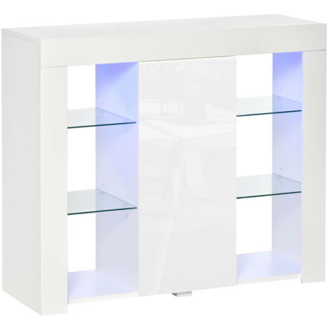 CREDENZA MODERNA CON MENSOLE IN VETRO 97X35X83 CM IN COLORE BIANCO