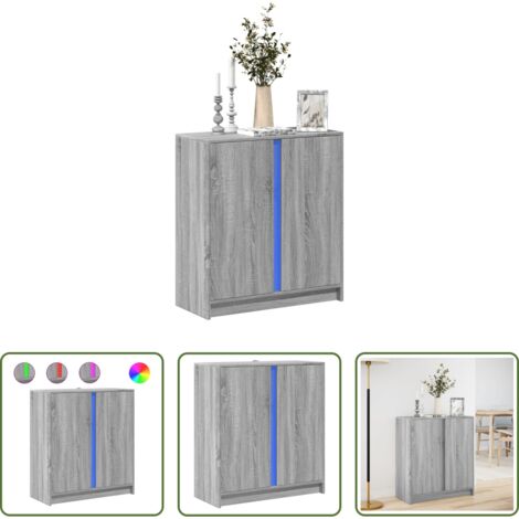 Credenza moderna -  Credenza con LED Grigio Sonoma 77x34x85 cm in Legno Multistrato