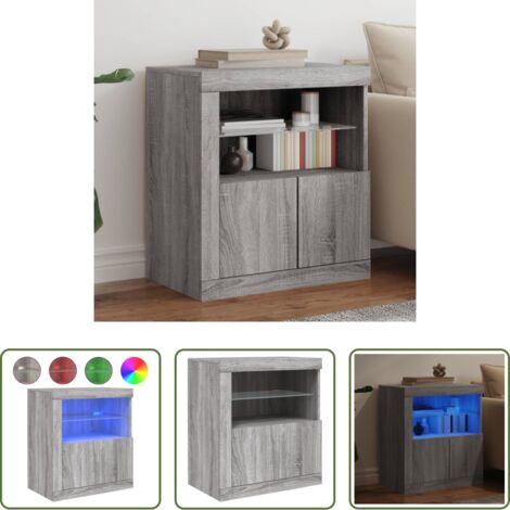 Credenza moderna -  Credenza con Luci LED Grigio Sonoma 60,5x37x67 cm