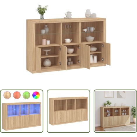 Credenza moderna -  Credenza con Luci LED Rovere Sonoma 162x37x100 cm