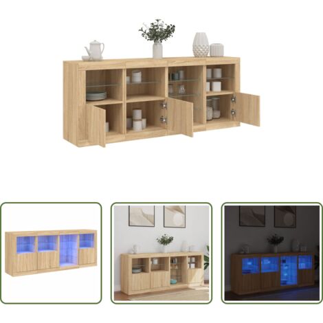 Credenza moderna -  Credenza con Luci LED Rovere Sonoma 164x37x67 cm