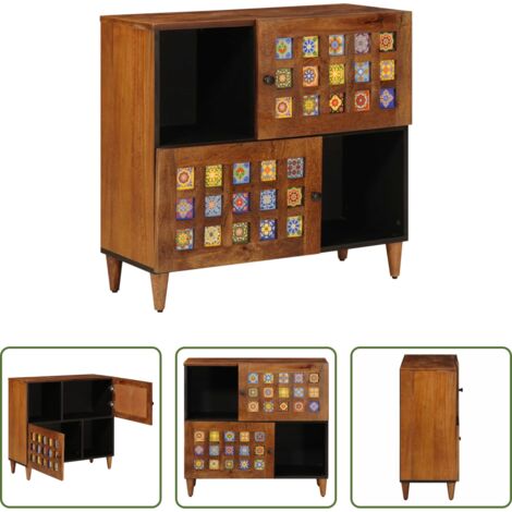 Credenza moderna -  Credenza con porta Noce 80 x 33 x 75 cm Legno di mango massello