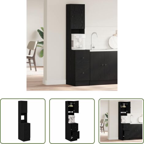 Credenza moderna -  Credenza da cucina con cassetto Rovere Nero 32 x 50 x 180 cm