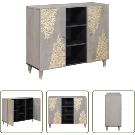 Credenza moderna -  Credenza Grigio e Oro 90 x 33 x 75 cm Legno di mango massello