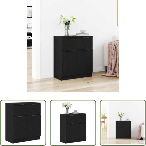 Credenza moderna -  Credenza Rovere Nero 60 x 30 x 70 cm Legno multistrato