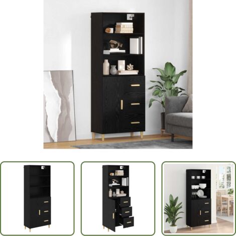 Credenza moderna -  Credenza Rovere Nero 69,5 x 32,5 x 180 cm Legno multistrato