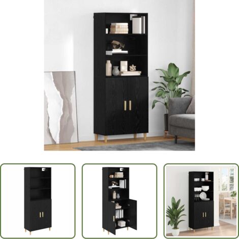 Credenza moderna -  Credenza Rovere Nero 69,5 x 32,5 x 180 cm Legno multistrato