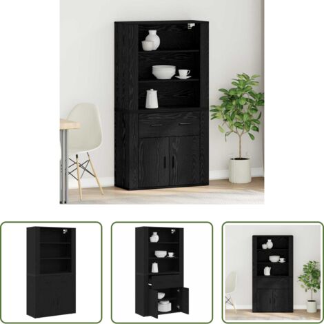 Credenza moderna -  Credenza Rovere Nero 80 x 33 x 150 cm Legno multistrato