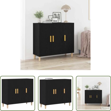 Credenza moderna -  Credenza Rovere Nero 90 x 34 x 80 cm Legno multistrato