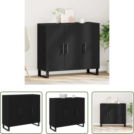 Credenza moderna -  Credenza Rovere Nero 90 x 34 x 80 cm Legno multistrato
