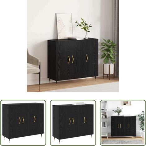 Credenza moderna -  Credenza Rovere Nero 90 x 34 x 80 cm Legno multistrato