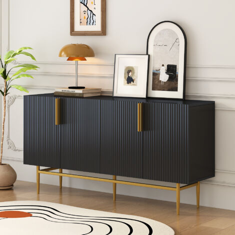 Credenza moderna ed elegante con 4 ante, maniglia in metallo dorato, mobile buffet per sala da pranzo, soggiorno, camera da letto, corridoio (nero)
