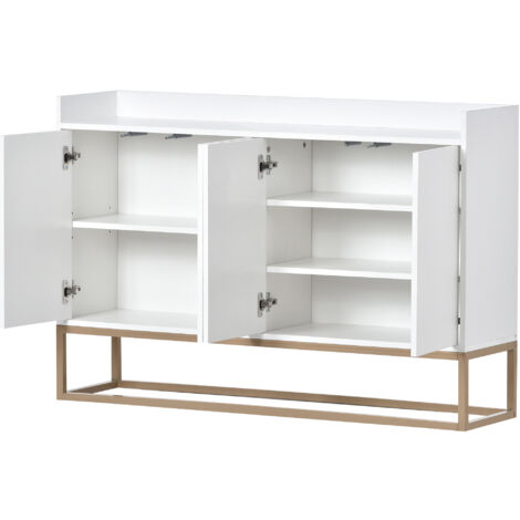 Credenza Moderna in Stile Minimalista, credenza a 4 Ante Senza Maniglie per Sala da Pranzo, Soggiorno, Cucina (Bianco)