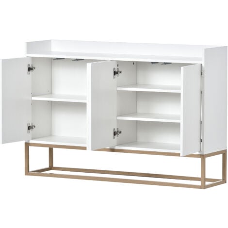 Credenza moderna in stile minimalista mobile buffet a 4 ante senza maniglie per sala da pranzo, soggiorno, cucina (bianco) OKWISH