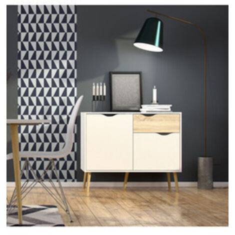 Credenza Moderna Mobile Bianco 2 Ante Rovere Madia Dispensa Soggiorno Salotto