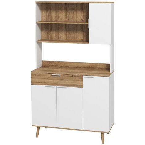 CREDENZA MODERNA MOBILE DISPENSA CON ARMADIETTI E CASSETTO. 98X39X180CM. BIANCO E LEGNO